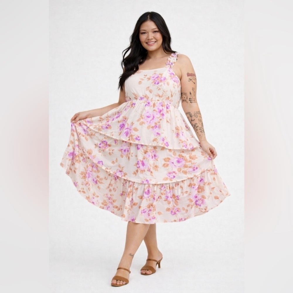 Torrid Size 00 Ruffle Strap Floral Tiered Midi Dress